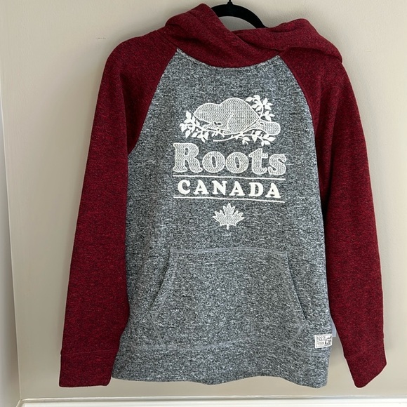 Roots Canada Cabin Collection Pullover Gray Red Hoodie Size Medium - Picture 1 of 12